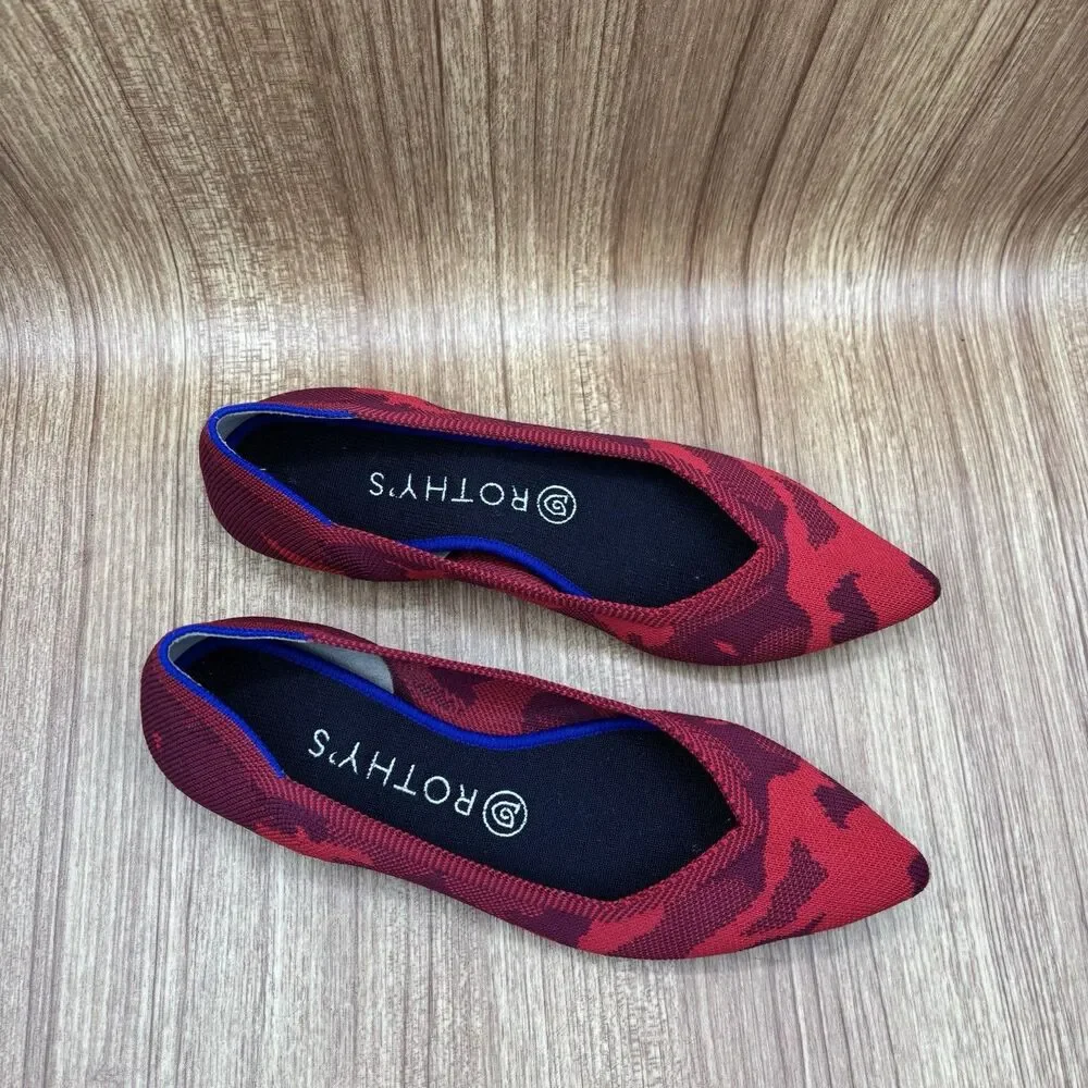 Rothy's The Point II Pattern‎ Red Camo Limited Edition Flats Shoes Womens Sz 8.5